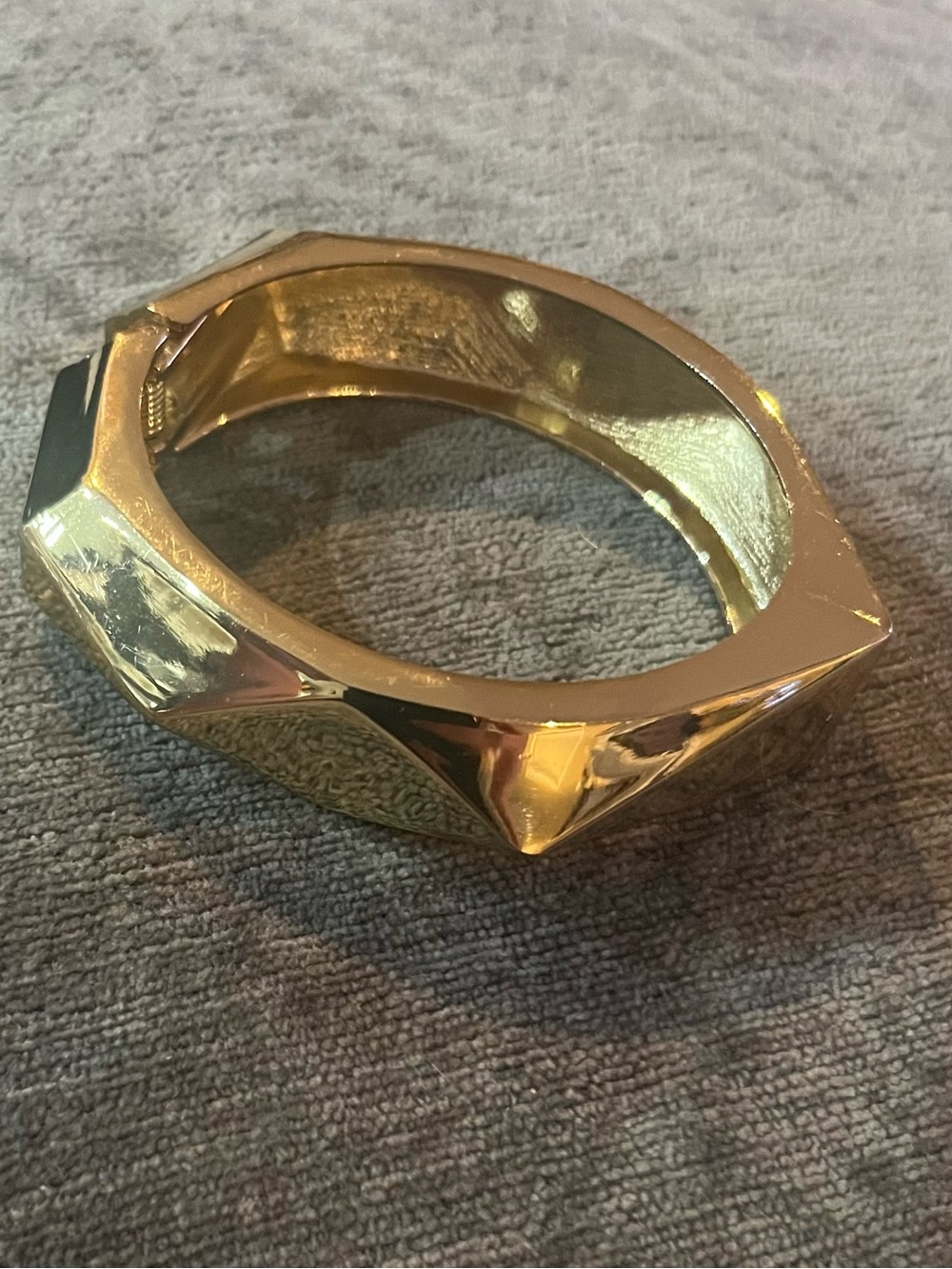 Geometric Faceted Gold Hinged Bangle Bracelet